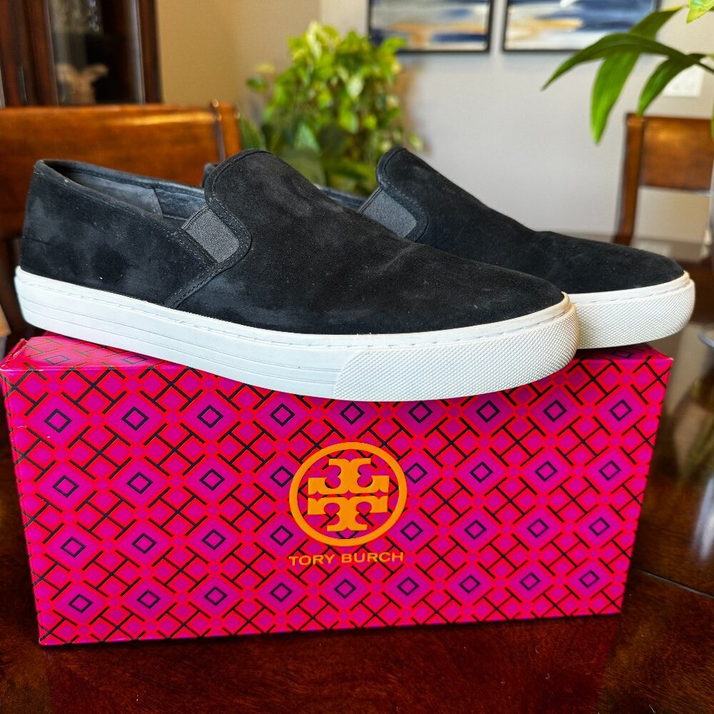 Tory Burch Black Suede Slip-On Sneakers Women's Size 10.5
